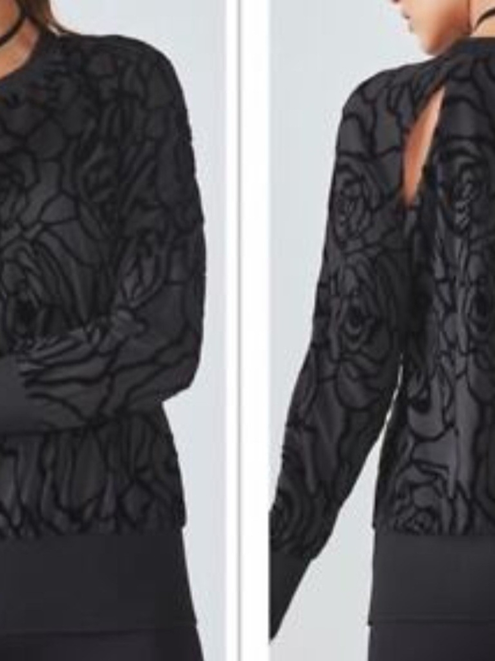 Fabletics Black Floral Burnout Bomber Jacket
